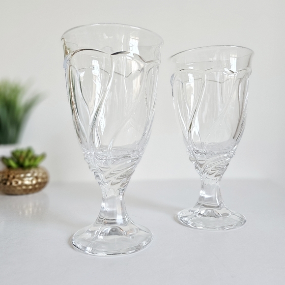 Vintage Set of 2 Noritake Sweet Swirl Clear Water Goblets Iced Tea Glasses - Picture 1 of 10